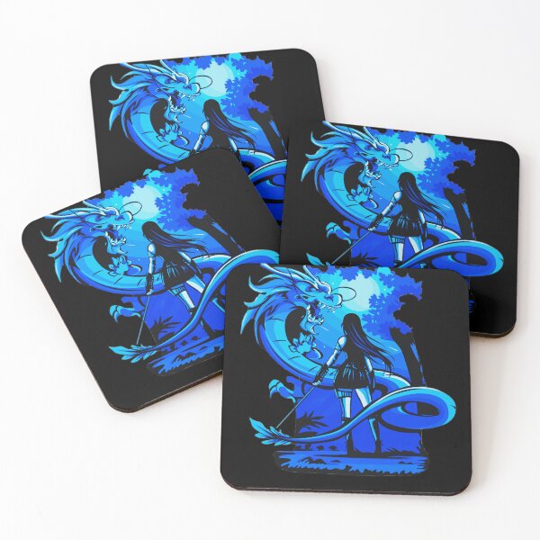 Item preview, Blue Anime Girl Samurai and Dragon design designed and sold by Dven-Clothes.