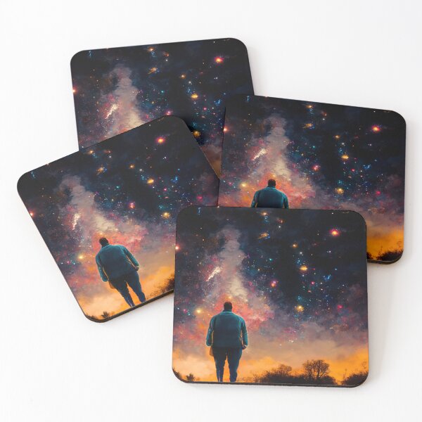 Item preview, a man gazing at stars and nebulas designed and sold by ElMafioso1000.