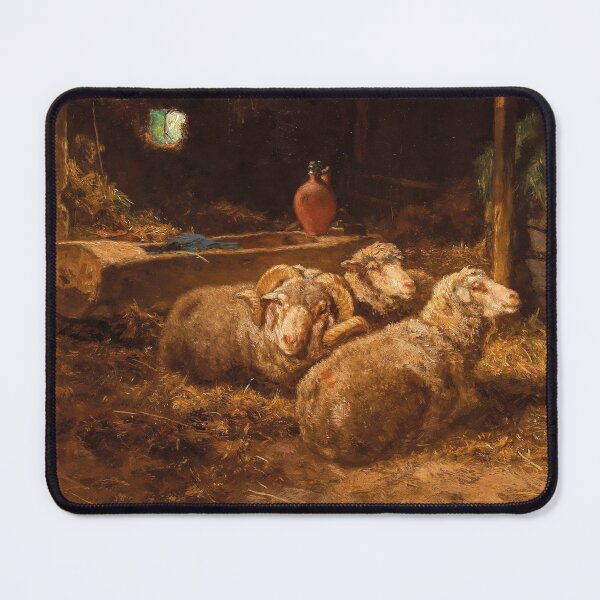 Item preview, Sheep in the Stable | Anton Schrodl | 1900 Animal Art designed and sold by CJET.