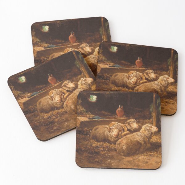 Item preview, Sheep in the Stable | Anton Schrodl | 1900 Animal Art designed and sold by CJET.