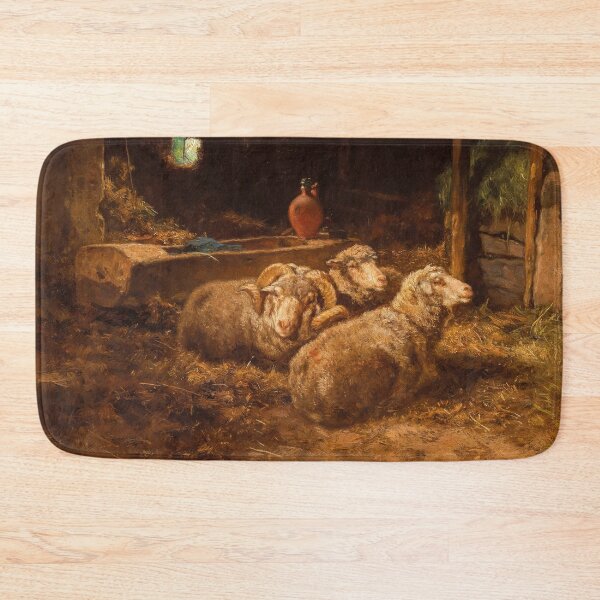 Item preview, Sheep in the Stable | Anton Schrodl | 1900 Animal Art designed and sold by CJET.