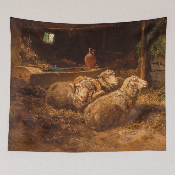 Item preview, Sheep in the Stable | Anton Schrodl | 1900 Animal Art designed and sold by CJET.