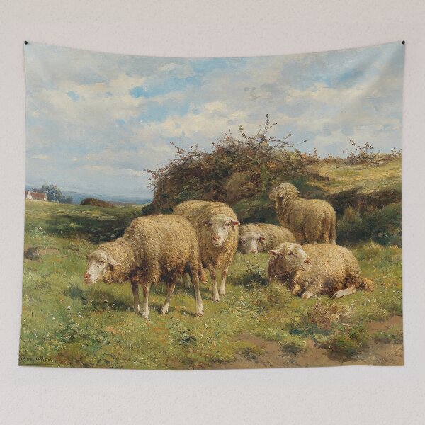 Item preview, Sheep in a Meadow | Cornelius van Leemputten | 1900 Animal Nature Art designed and sold by CJET.
