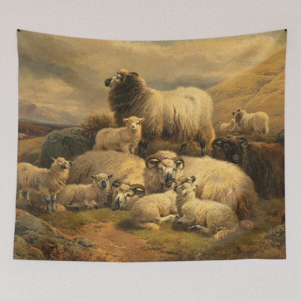 Item preview, Sheep in the Scottish Highlands | William Watson | 1883 Animal Nature Art designed and sold by CJET.