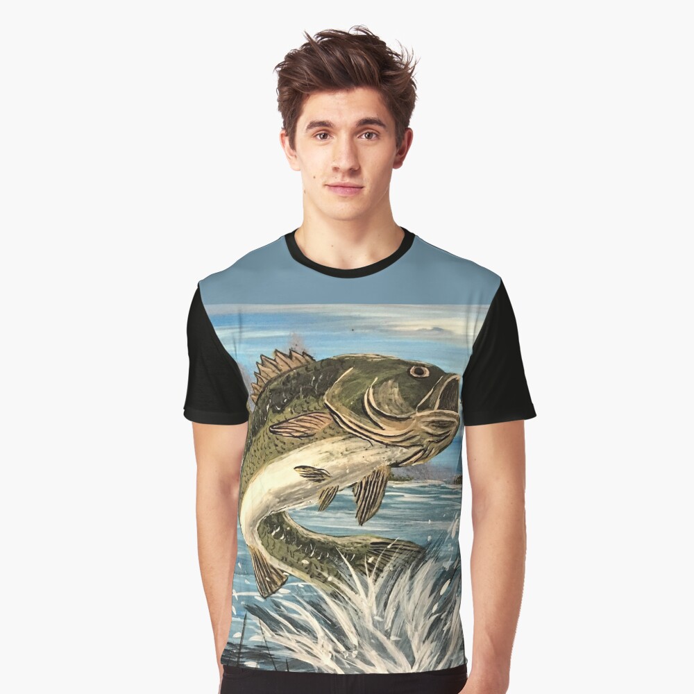 Inktastic Leaping Bass Fish- Fishing Illustration Long Sleeve Youth T-Shirt