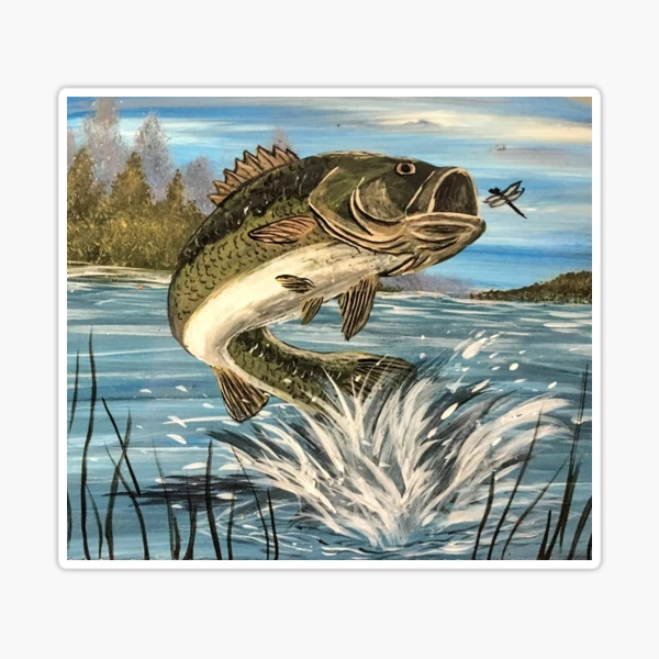 Large Mouth Bass Jumping After Lure Sticker for Sale by jakehughes2015