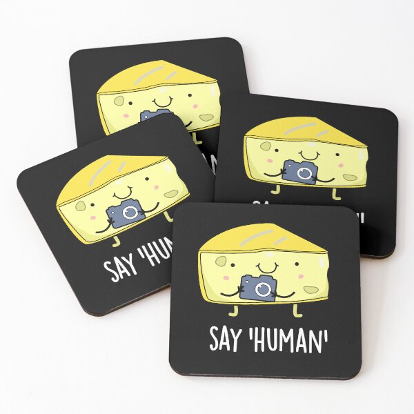 Item preview, Say Human Funny Photographer Cheese Puns (Dark BG) designed and sold by punnybone.