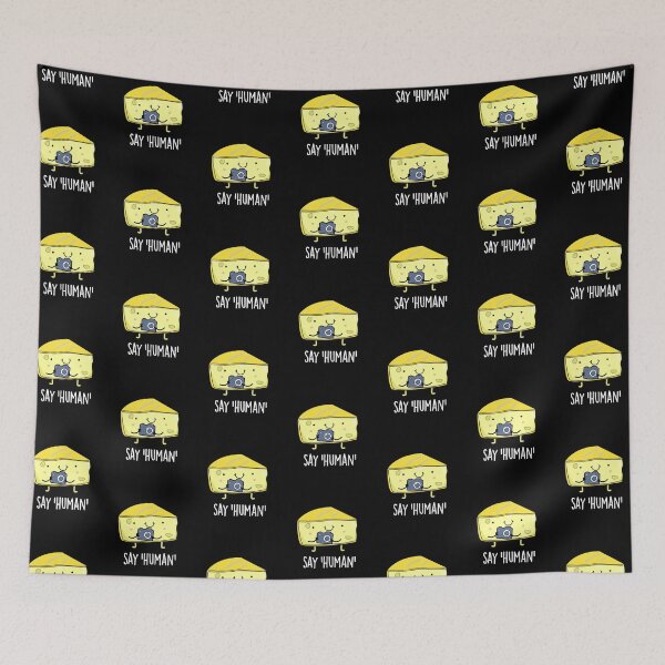 Item preview, Say Human Funny Photographer Cheese Puns (Dark BG) designed and sold by punnybone.