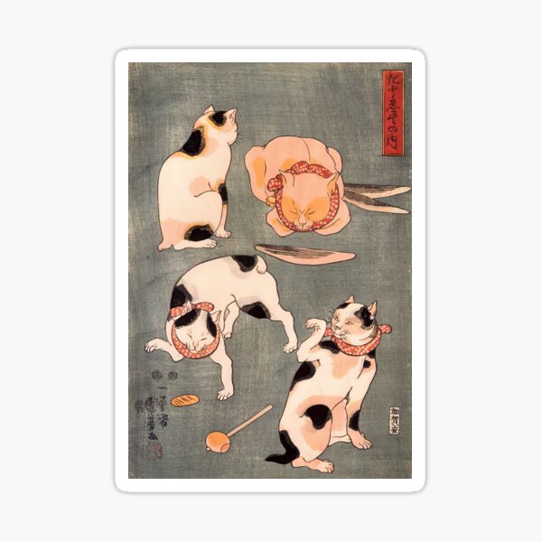 Cat detail, Kuniyoshi Utagawa, For cats in different poses Sticker