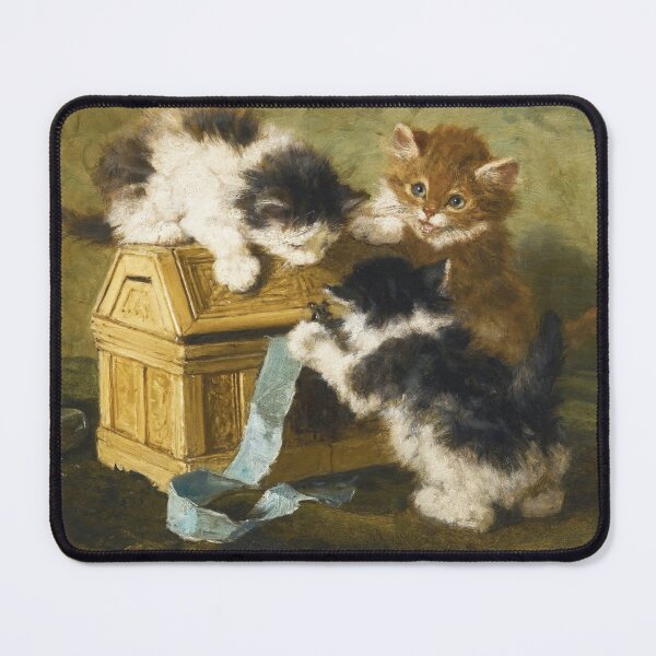 Item preview, Three Kittens with a Casket and Blue Ribbon | Henriette Ronner-Knip | 1894 Wholesome Animal Art designed and sold by CJET.