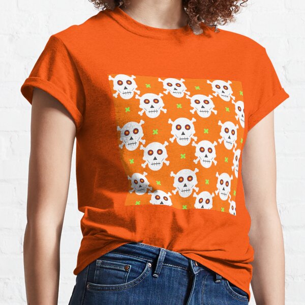 Halloween skulls pattern on an orange background Classic T-Shirt