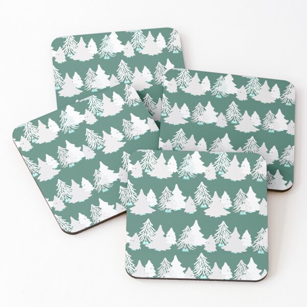 Item preview, White Christmas trees on green  designed and sold by katerosestudios.