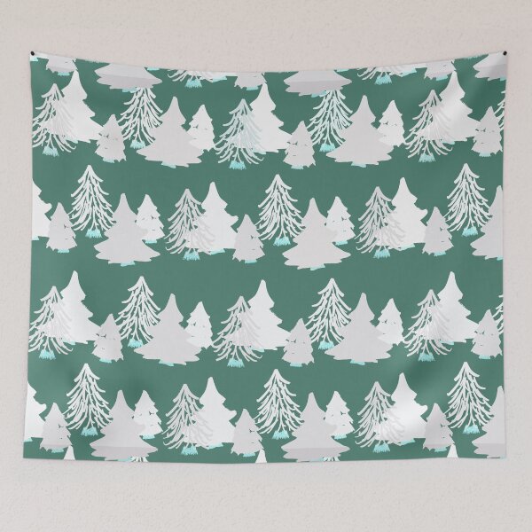 Item preview, White Christmas trees on green  designed and sold by katerosestudios.