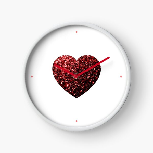 Beautiful Glamour Red Glitter sparkles Heart on white Clock