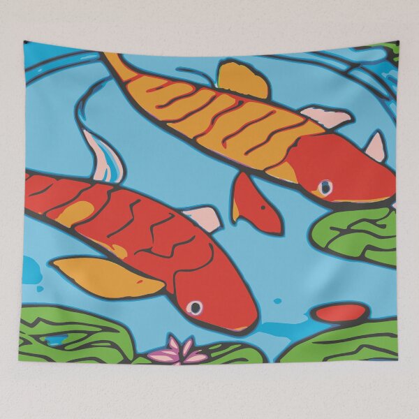 Item preview, Red Koi and Orange Koi Swimming in Pond with Lilies designed and sold by Nonshape.