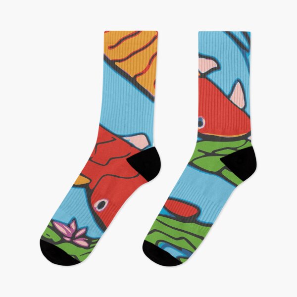 Item preview, Red Koi and Orange Koi Swimming in Pond with Lilies designed and sold by Nonshape.