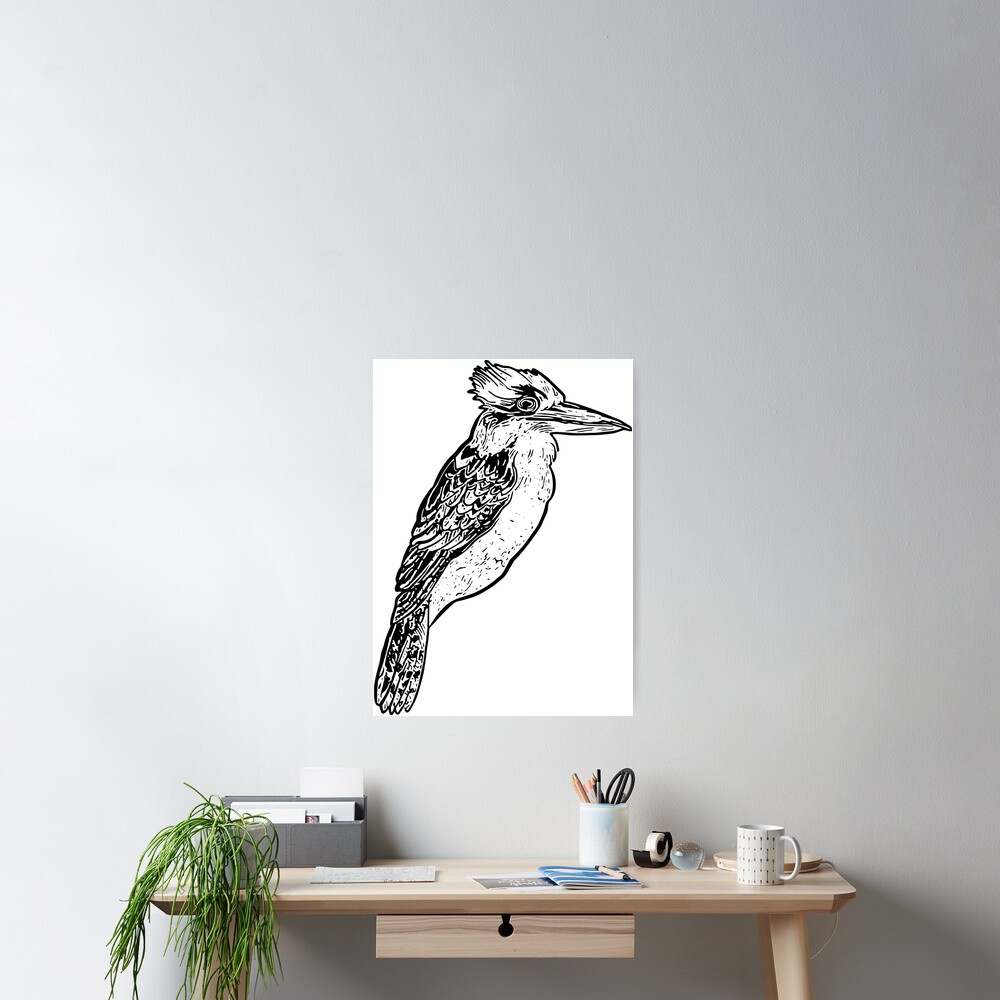 &ldquo;Black and White Kookaburra Illustration&rdquo; Poster by annaleebeer | Redbubble