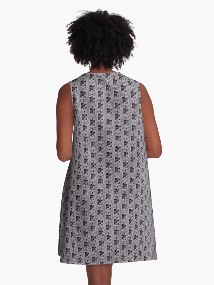 Thumbnail 3 of 4, A-Line Dress, Black/White Warm Silver Multi Stripe Orchids designed and sold by lynnGrayson.