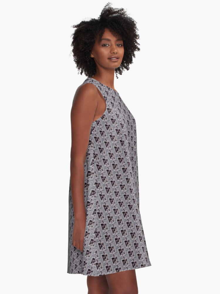 Thumbnail 2 of 4, A-Line Dress, Black/White Warm Silver Multi Stripe Orchids designed and sold by lynnGrayson.