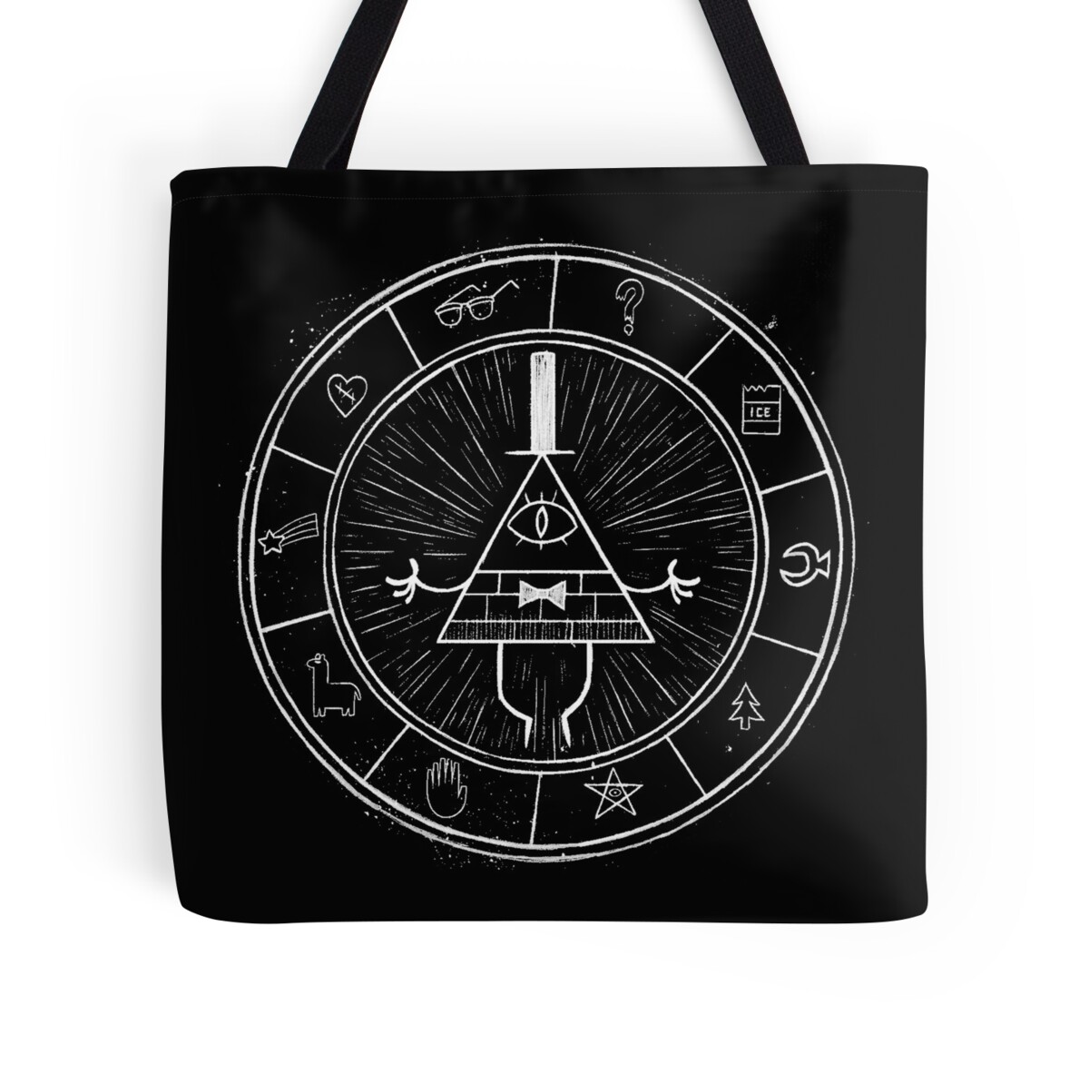 "Gravity Falls Bill Cipher - White on Black" Tote Bags by