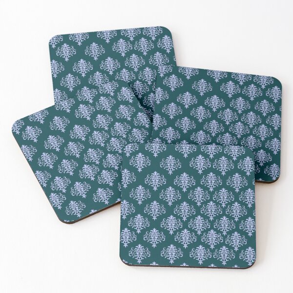 Item preview, Lacey dark aqua and silver blue jacquard pattern design designed and sold by Kestrelle.