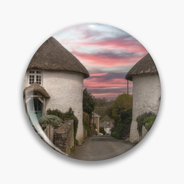 Item preview, Veryan Cornwall  Roundhouses at sunset,thatched cottage designed and sold by kathleenjean.