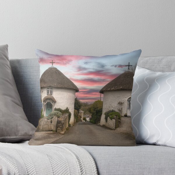 Item preview, Veryan Cornwall  Roundhouses at sunset,thatched cottage designed and sold by kathleenjean.