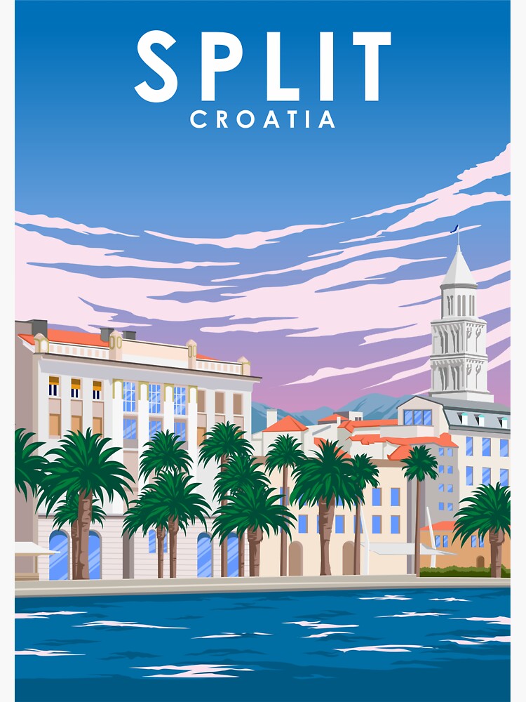 Split Croatia Vintage Minimal Retro Travel Poster | Sticker