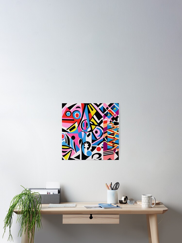 Colorful Abstract Neo Pop Abstract Geometric Art with Comics