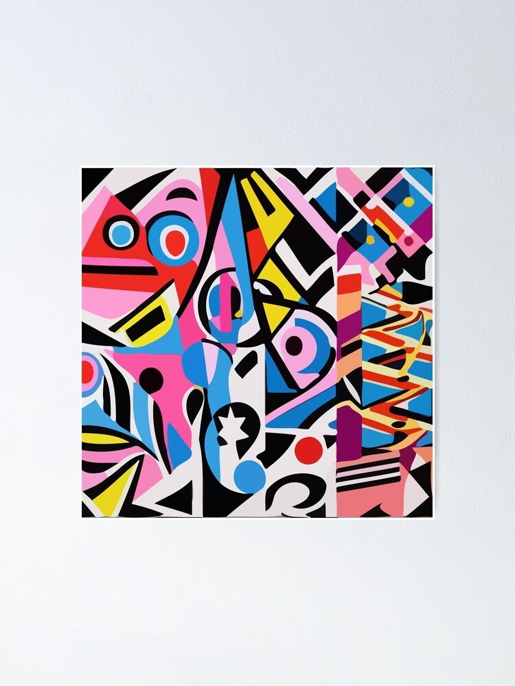 ART ABSTRAIT/アープ/ポスター Abstract Geometric Patterns and Bubbles with Woman Face