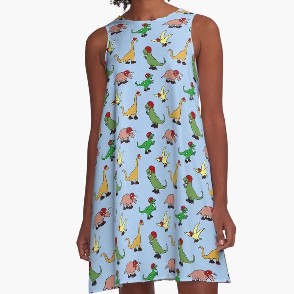 Roller Derby Dinosaurs Pattern A-Line Dress