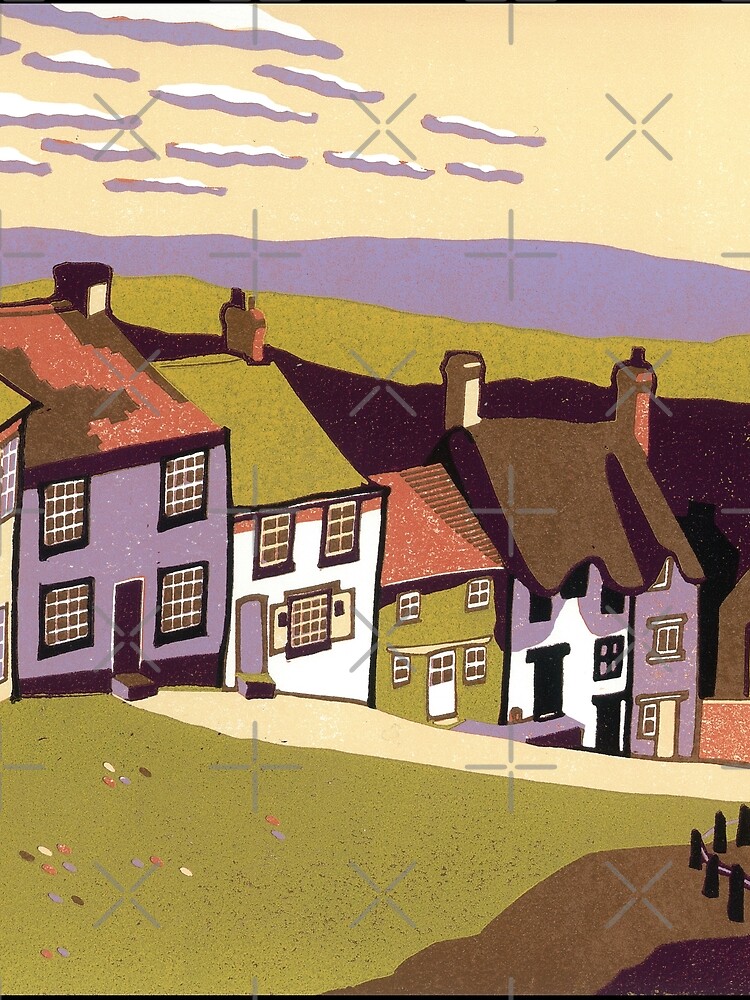 Gold Hill - Original linocut by Francesca Whetnall by Cecca-Designs