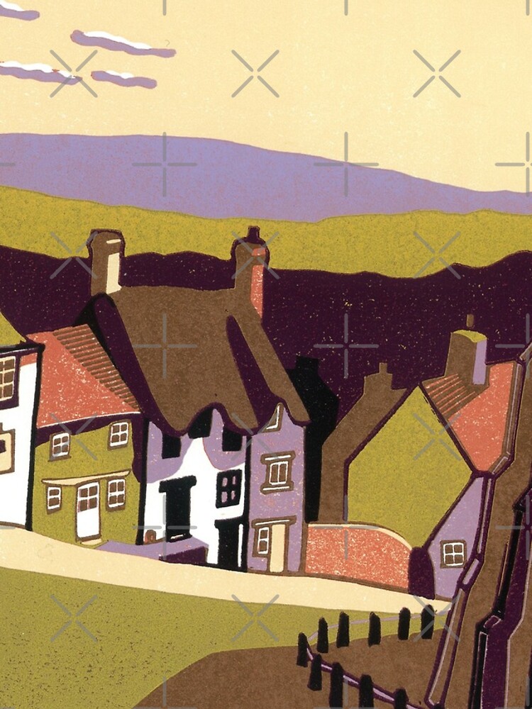 Gold Hill - Original linocut by Francesca Whetnall by Cecca-Designs