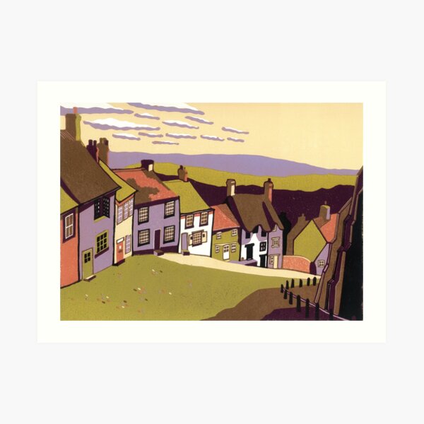 Gold Hill - Original linocut by Francesca Whetnall Art Print