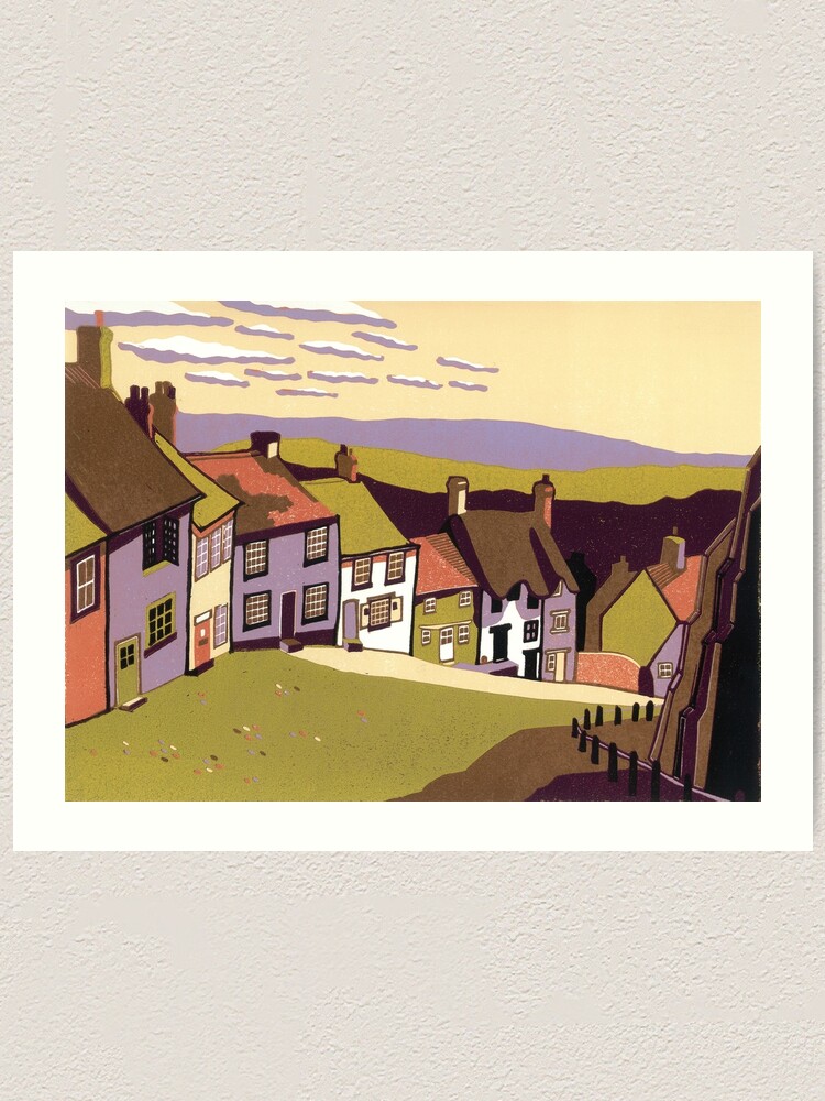 Alternate view of Gold Hill - Original linocut by Francesca Whetnall Art Print