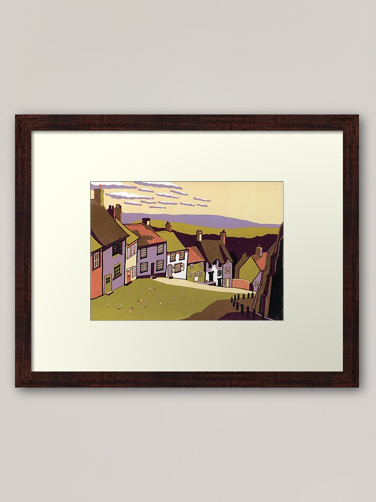 Alternate view of Gold Hill - Original linocut by Francesca Whetnall Framed Art Print