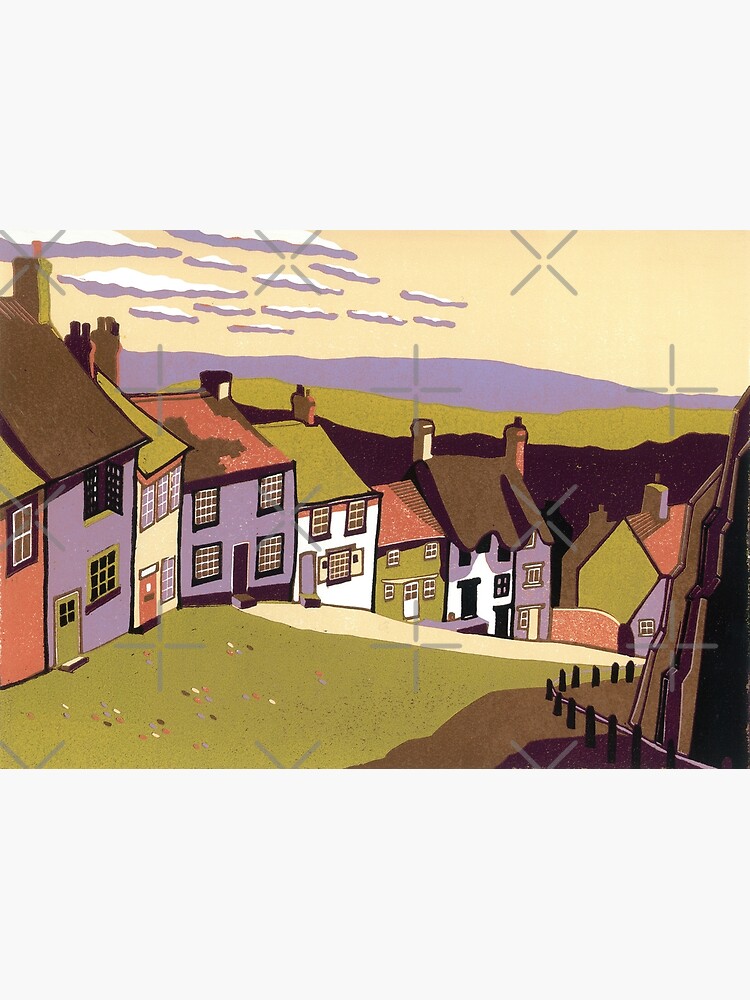 Thumbnail 3 of 3, Poster, Gold Hill - linocut by Francesca Whetnall designed and sold by Cecca-Designs.