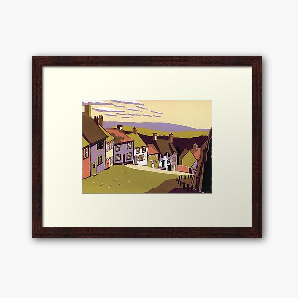 Gold Hill - Original linocut by Francesca Whetnall Framed Art Print