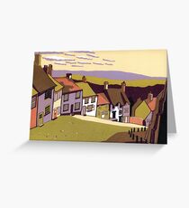 Gold Hill - Original linocut by Francesca Whetnall Greeting Card