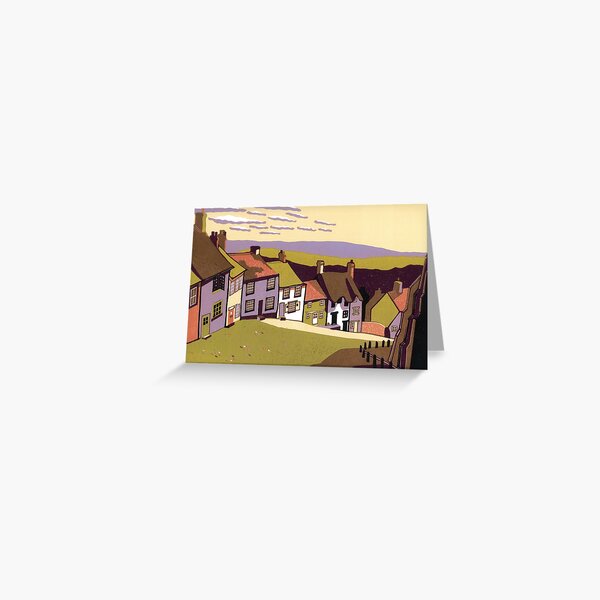 Gold Hill - Original linocut by Francesca Whetnall Greeting Card