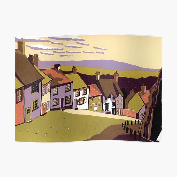 Gold Hill - Original linocut by Francesca Whetnall Poster