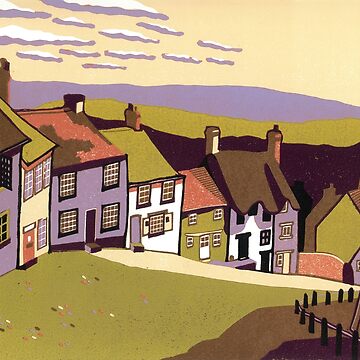 Artwork thumbnail, Gold Hill - linocut by Francesca Whetnall by Cecca-Designs