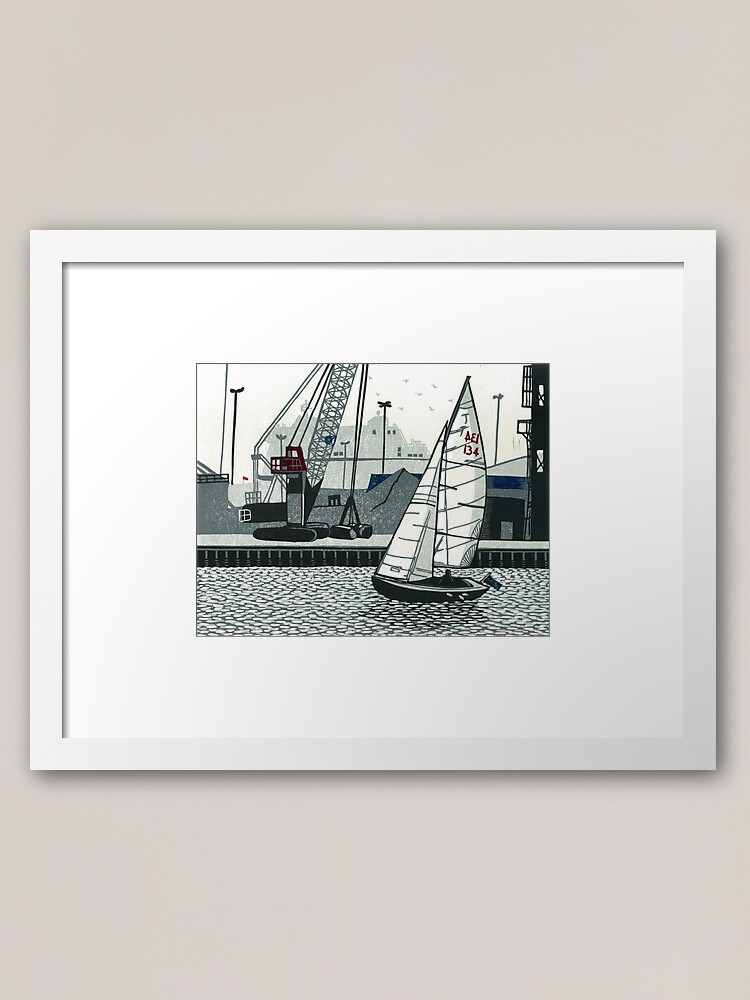Alternate view of Poole Quay - Original linocut by Francesca Whetnall Framed Art Print