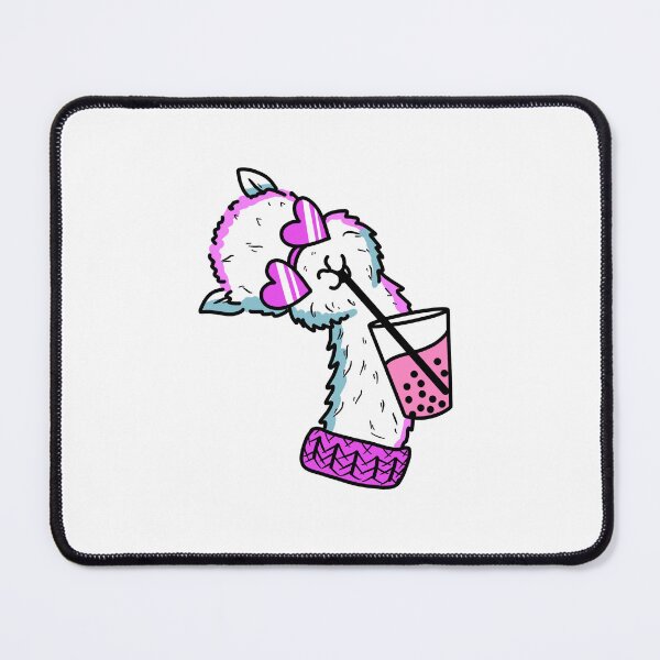 Item preview, happy llamma drinking pink bubble tea and wearing cerise heart shaped sunglasses cute gift designed and sold by AnanasArt.