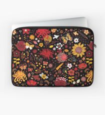Japanese Garden - Red, Gold and Rust on Black - exotic floral pattern by Cecca Designs Laptop Sleeve