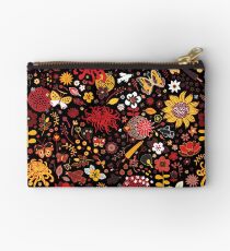 Japanese Garden - Red, Gold and Rust on Black - exotic floral pattern by Cecca Designs Studio Pouch