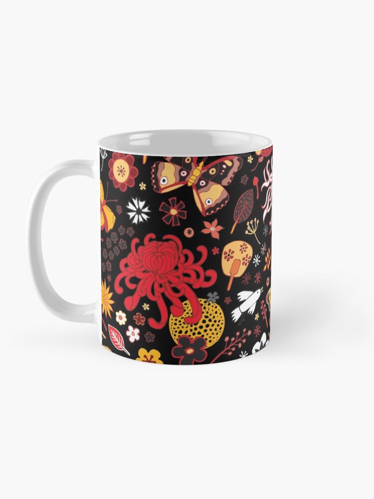 Alternate view of Japanese Garden - Red, Gold and Rust on Black - exotic floral pattern by Cecca Designs Coffee Mug
