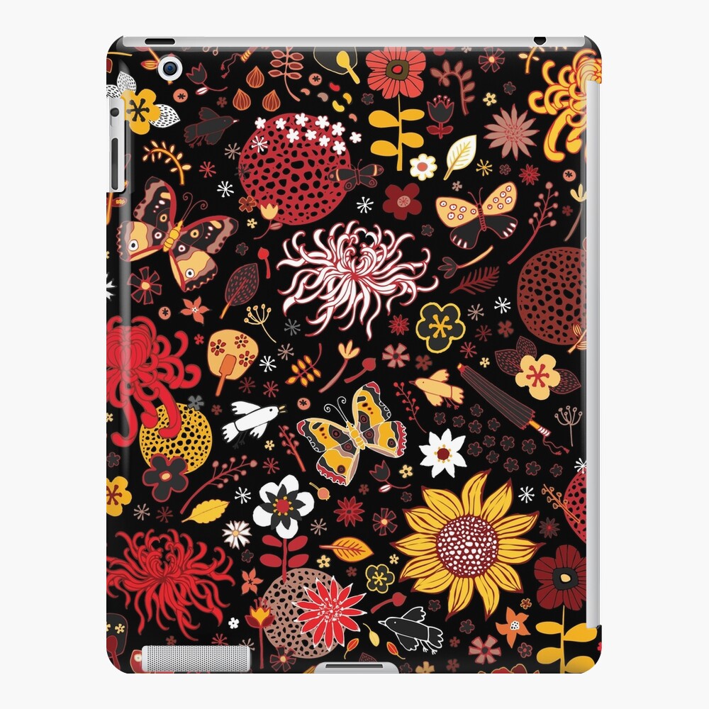 Japanese Garden - Red, Gold and Rust on Black - exotic floral pattern by Cecca Designs iPad Case & Skin