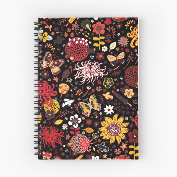 Item preview, Jardín japonés: rojo, dorado y óxido sobre negro: estampado floral exótico de Cecca Designs designed and sold by Cecca-Designs.