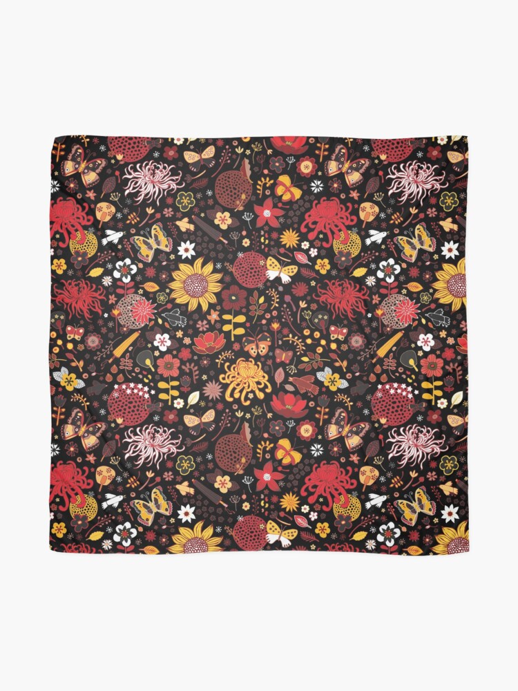 Alternate view of Japanese Garden - Red, Gold and Rust on Black - exotic floral pattern by Cecca Designs Scarf